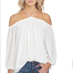 Off the Shoulder white Sheer Chiffon Blouse size M